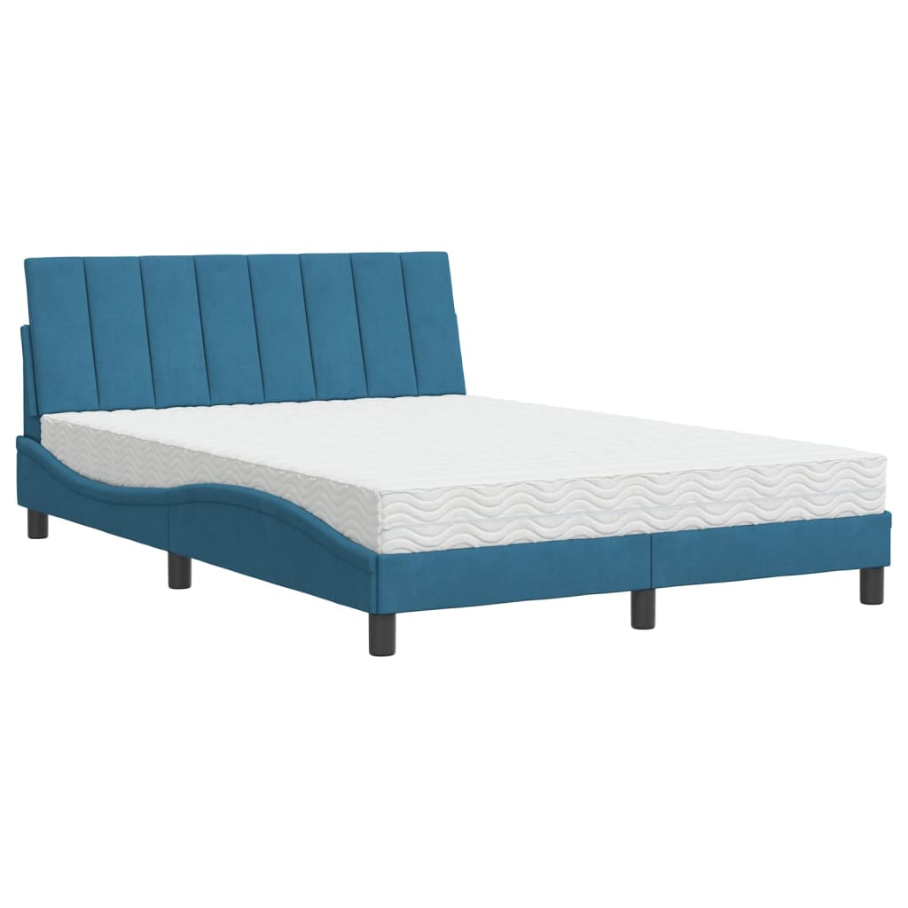 Lit avec matelas Hanko bleu 140x190 cm velours