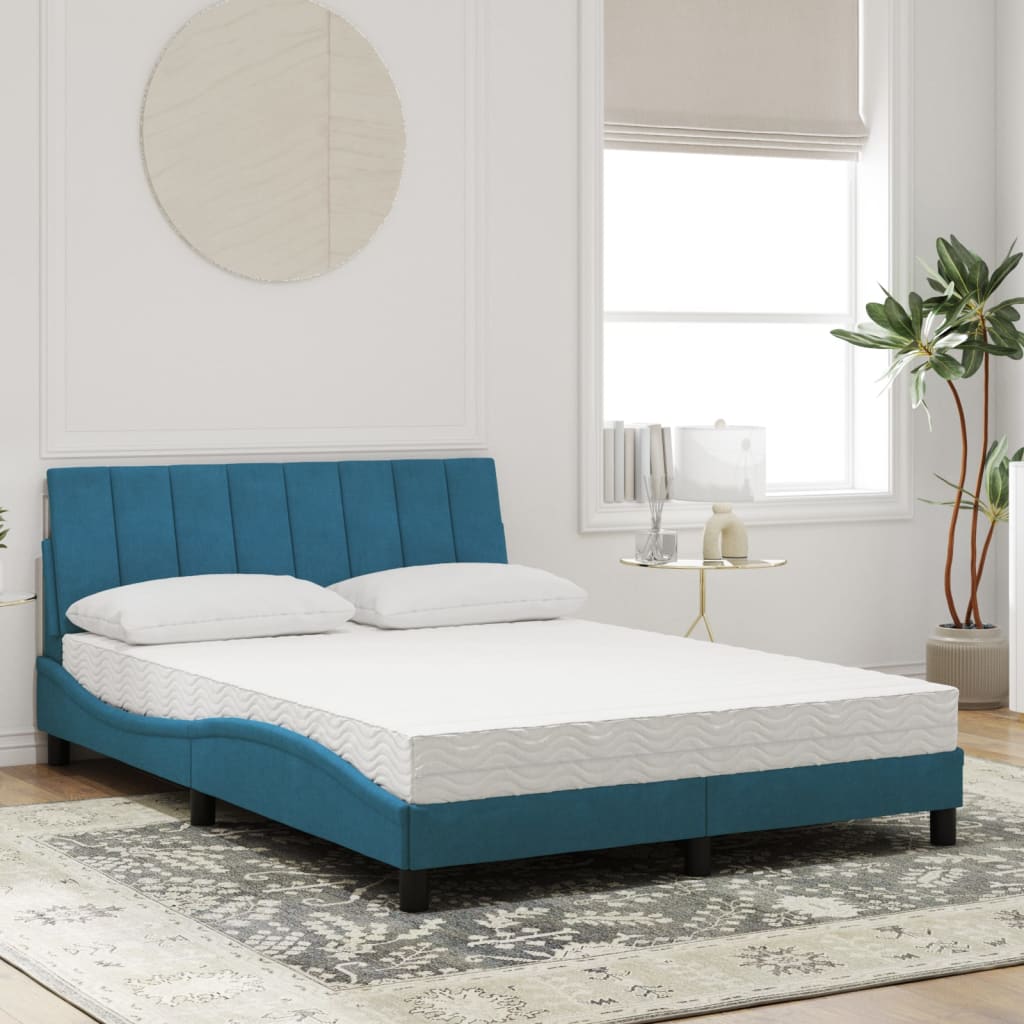Lit avec matelas Hanko bleu 140x190 cm velours
