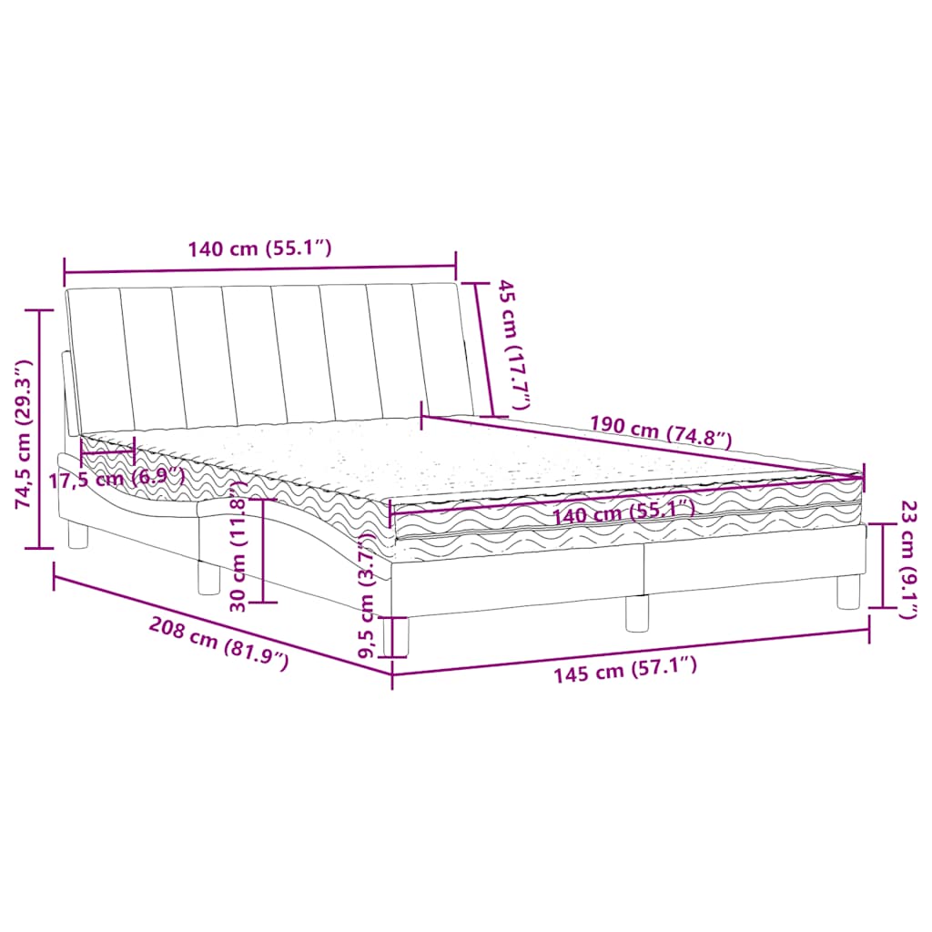 Lit avec matelas Hanko bleu 140x190 cm velours - XIOS