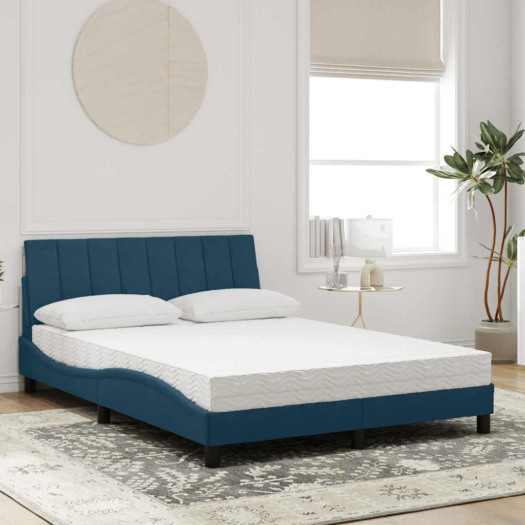 Lit avec matelas Hanko bleu 140x190 cm velours - XIOS
