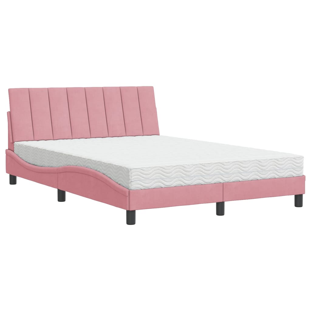 Lit avec matelas Hanko rose 140x190 cm velours - XIOS