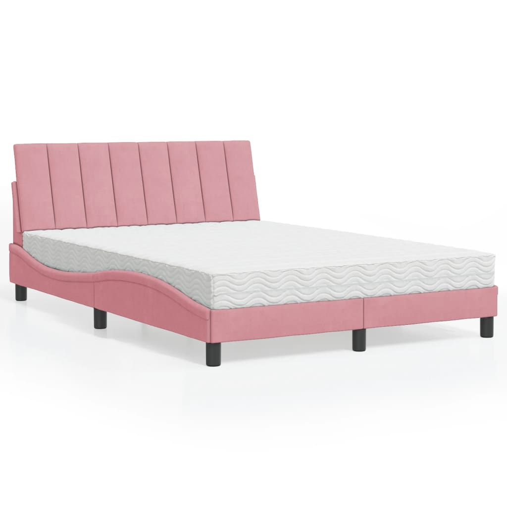 Lit avec matelas Hanko rose 140x190 cm velours - XIOS