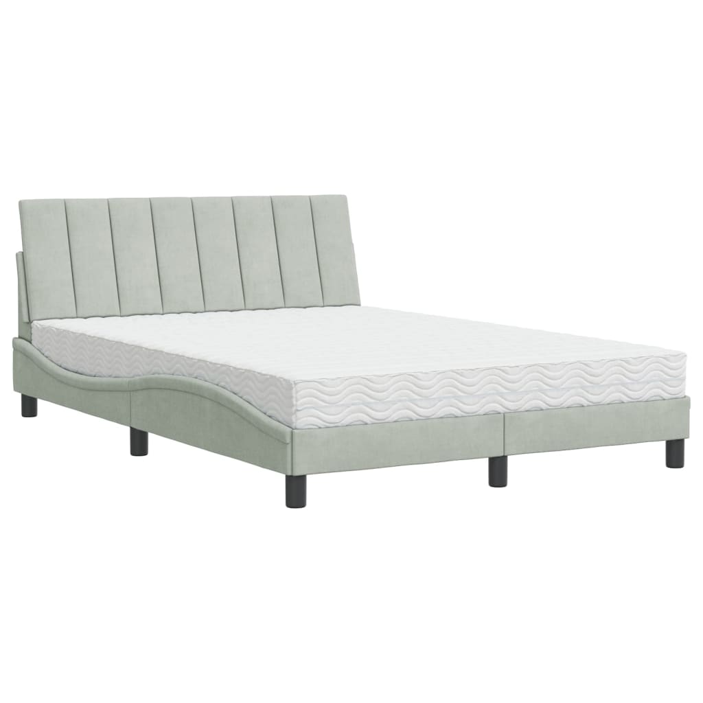 Lit avec matelas Hanko gris clair 140x200 cm velours - XIOS