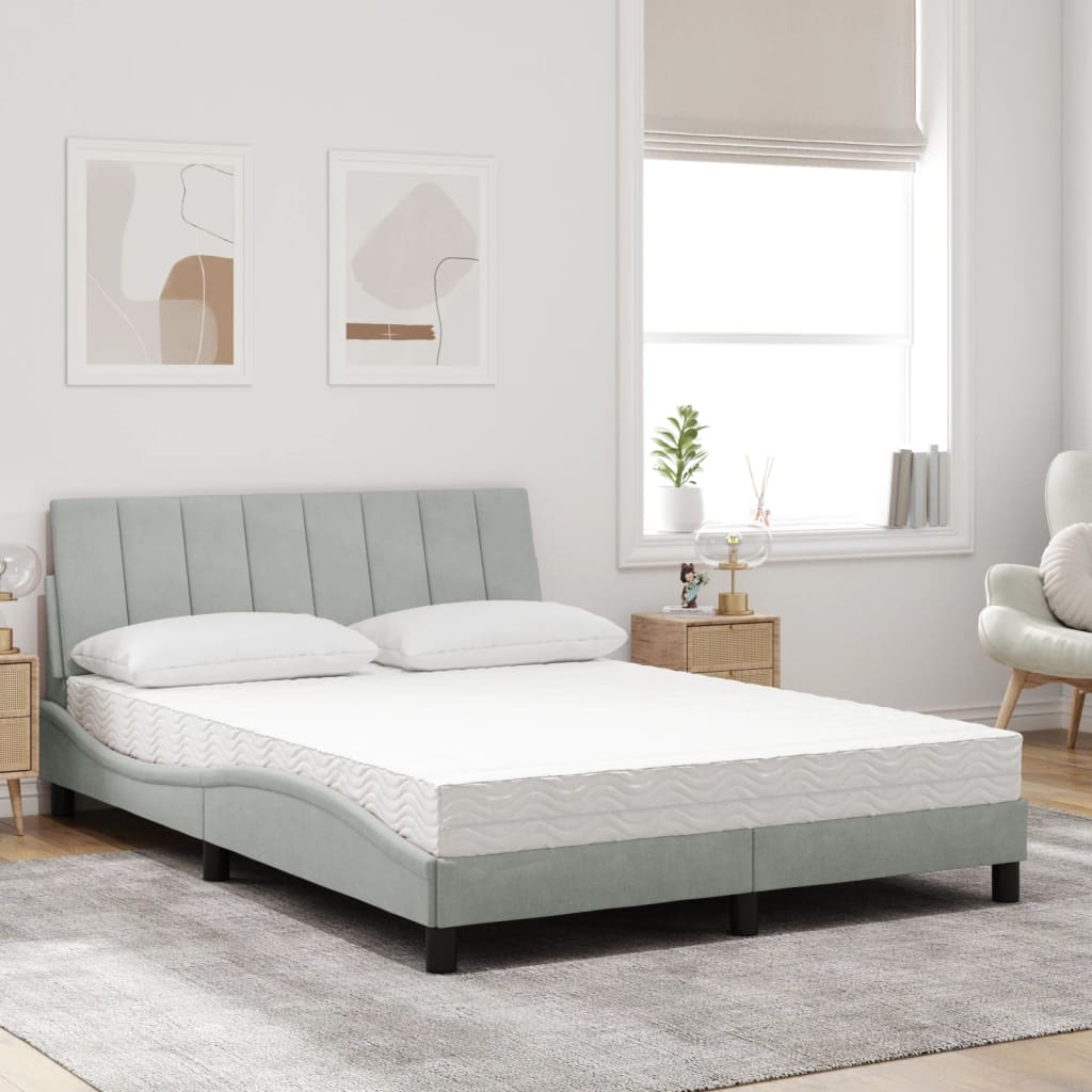Lit avec matelas Hanko gris clair 140x200 cm velours - XIOS