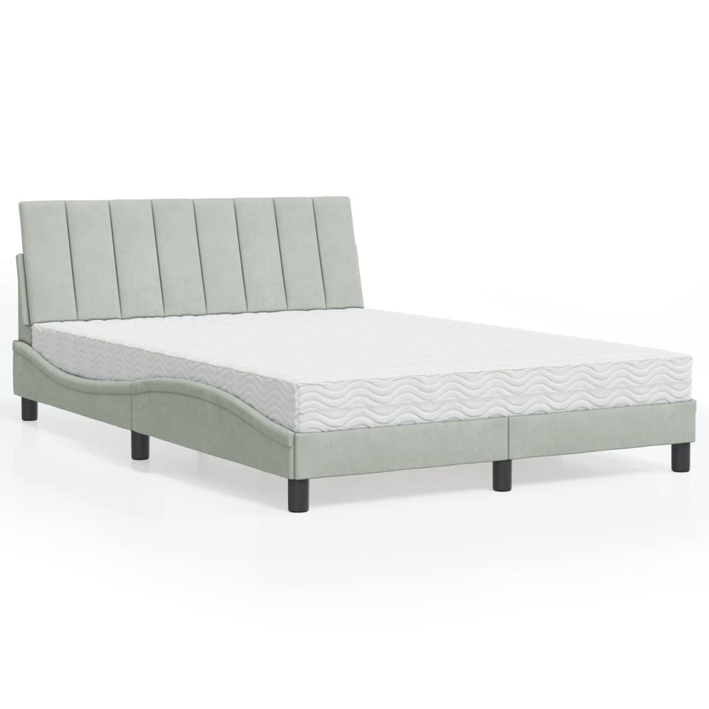 Lit avec matelas Hanko gris clair 140x200 cm velours - XIOS