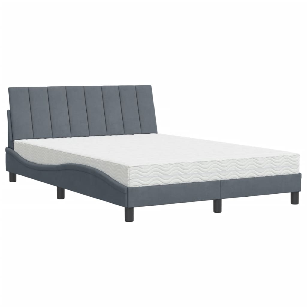 Lit avec matelas Hanko gris foncé 140x200 cm velours - XIOS
