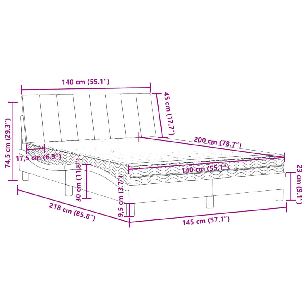 Lit avec matelas Hanko gris foncé 140x200 cm velours - XIOS