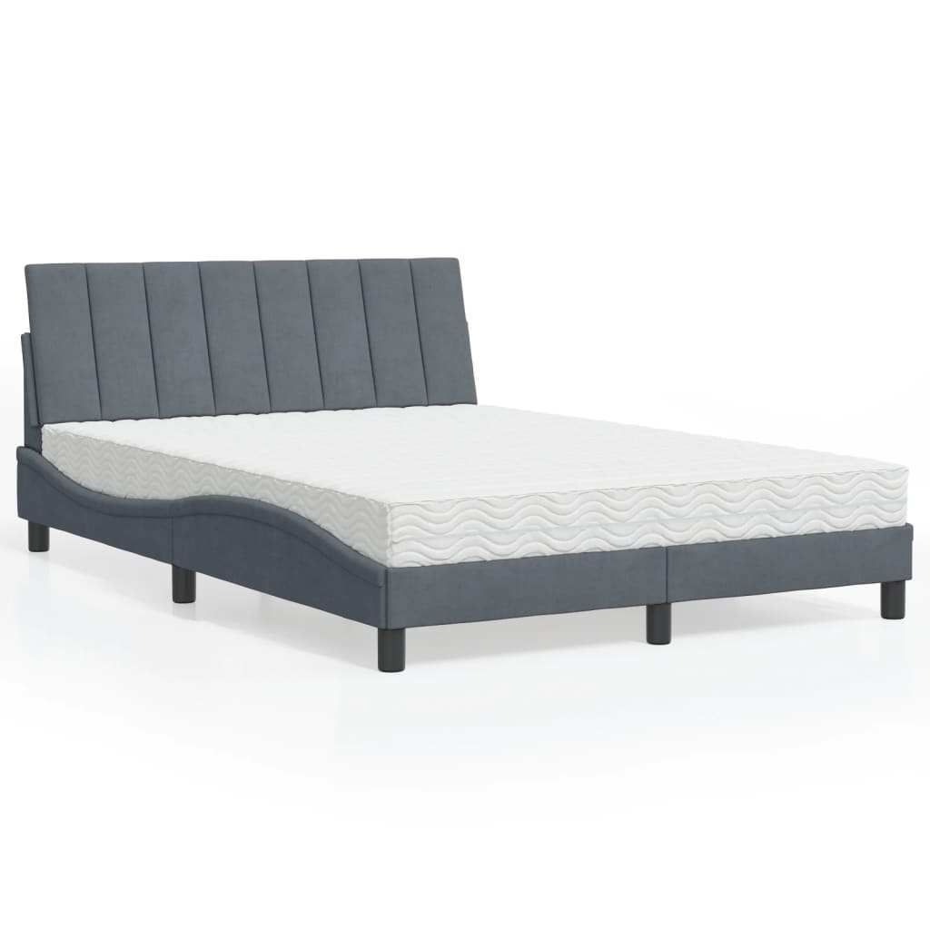Lit avec matelas Hanko gris foncé 140x200 cm velours - XIOS