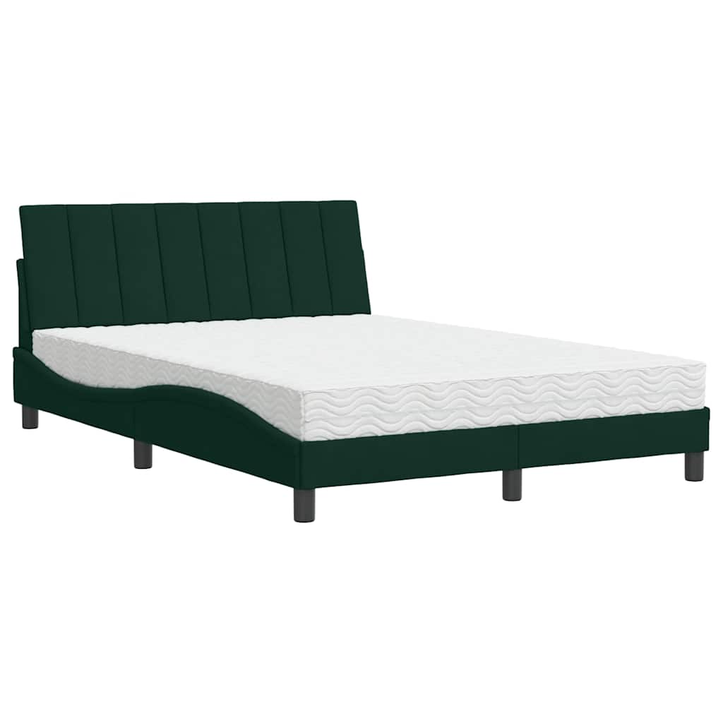 Lit avec matelas Hanko vert foncé 140x200 cm velours