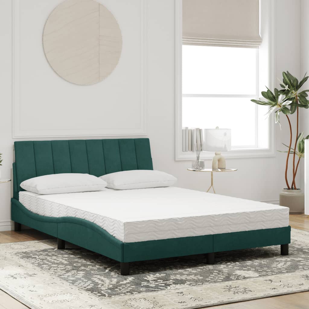 Lit avec matelas Hanko vert foncé 140x200 cm velours - XIOS