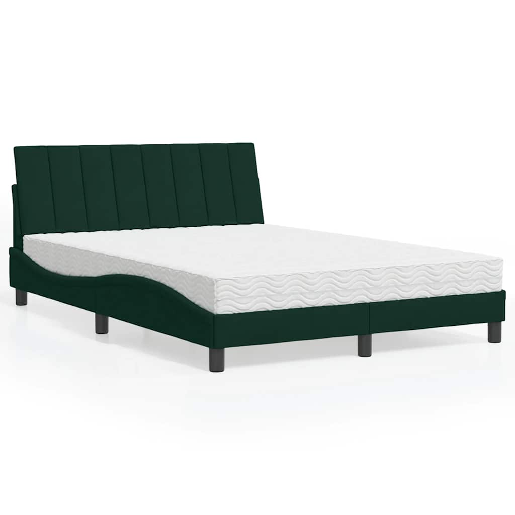 Lit avec matelas Hanko vert foncé 140x200 cm velours - XIOS