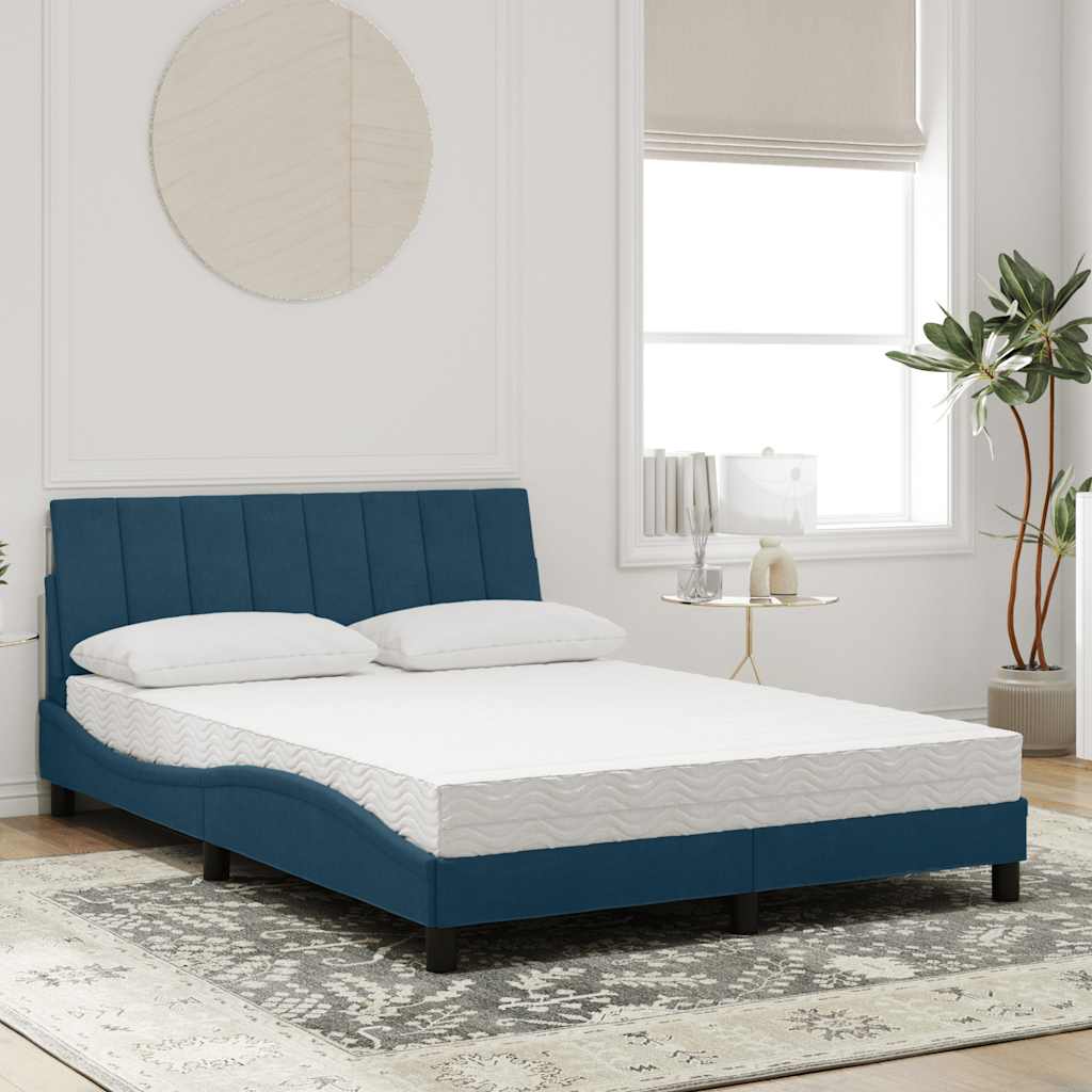 Lit avec matelas Hanko bleu 140x200 cm velours - XIOS