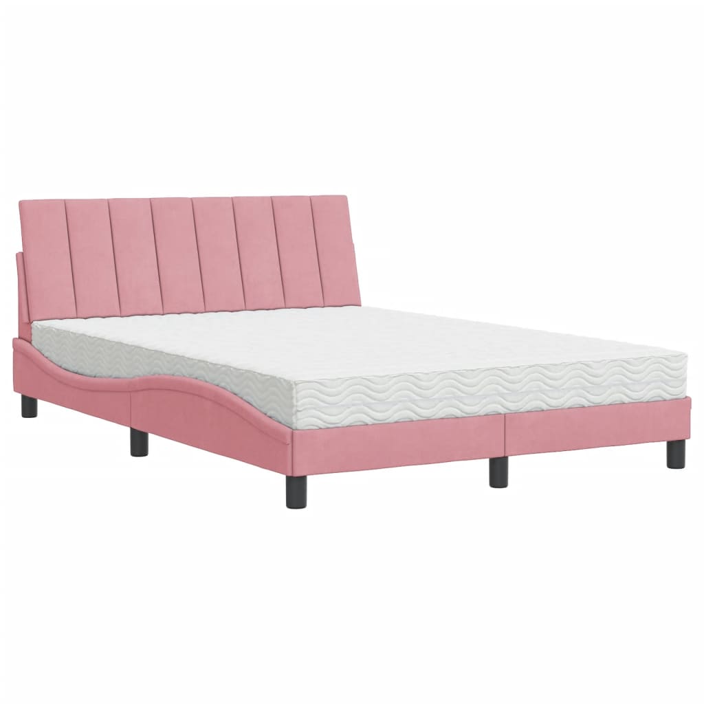 Lit avec matelas Hanko rose 140x200 cm velours - XIOS
