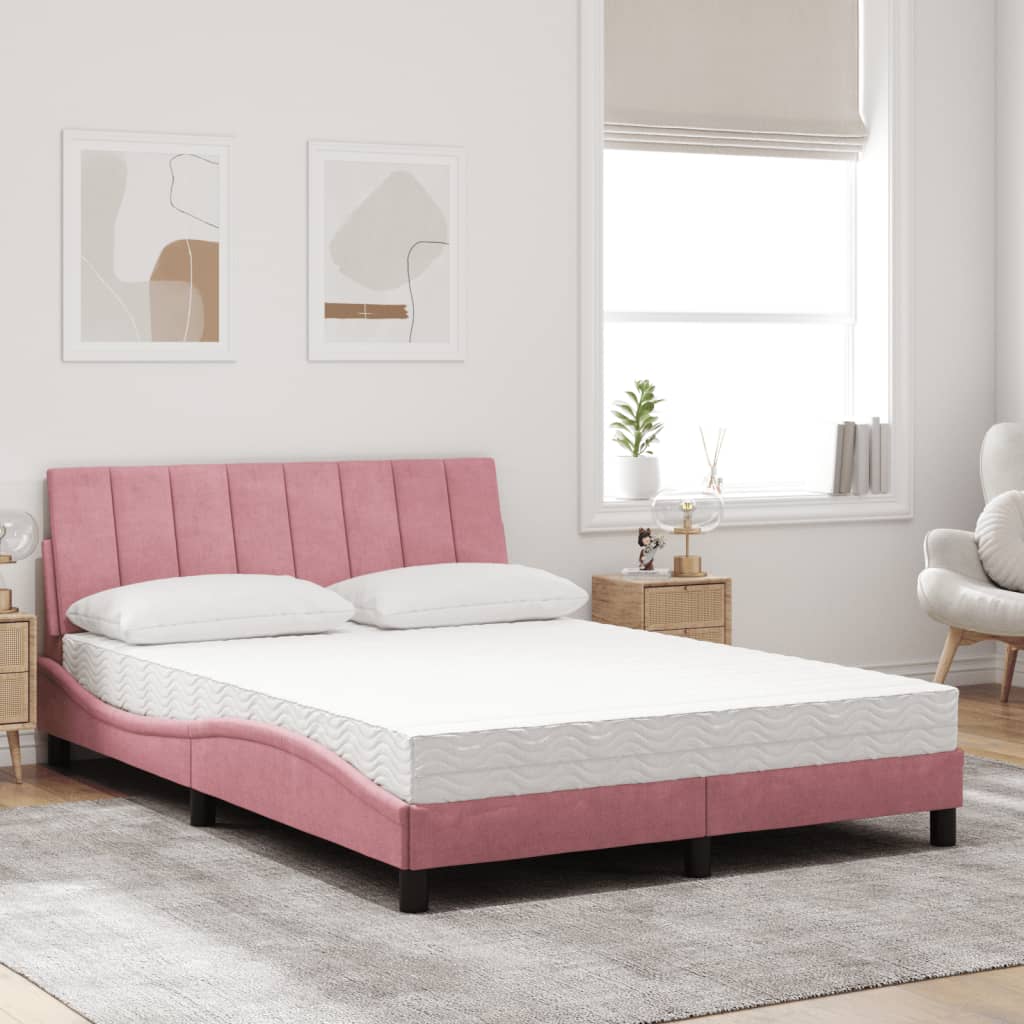 Lit avec matelas Hanko rose 140x200 cm velours - XIOS