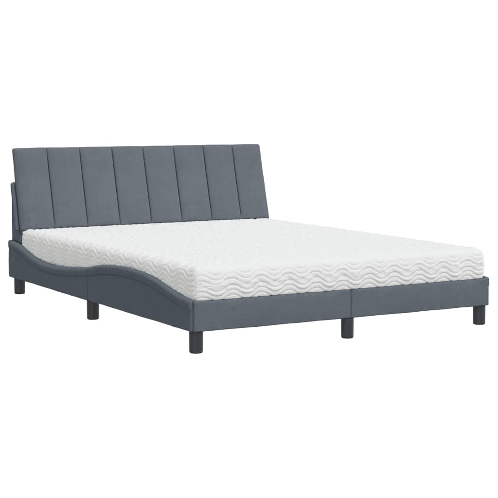 Lit avec matelas Hanko gris foncé 160x200 cm velours - XIOS