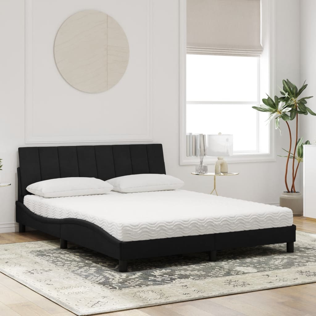 Lit avec matelas noir 160x200 cm velours - XIOS