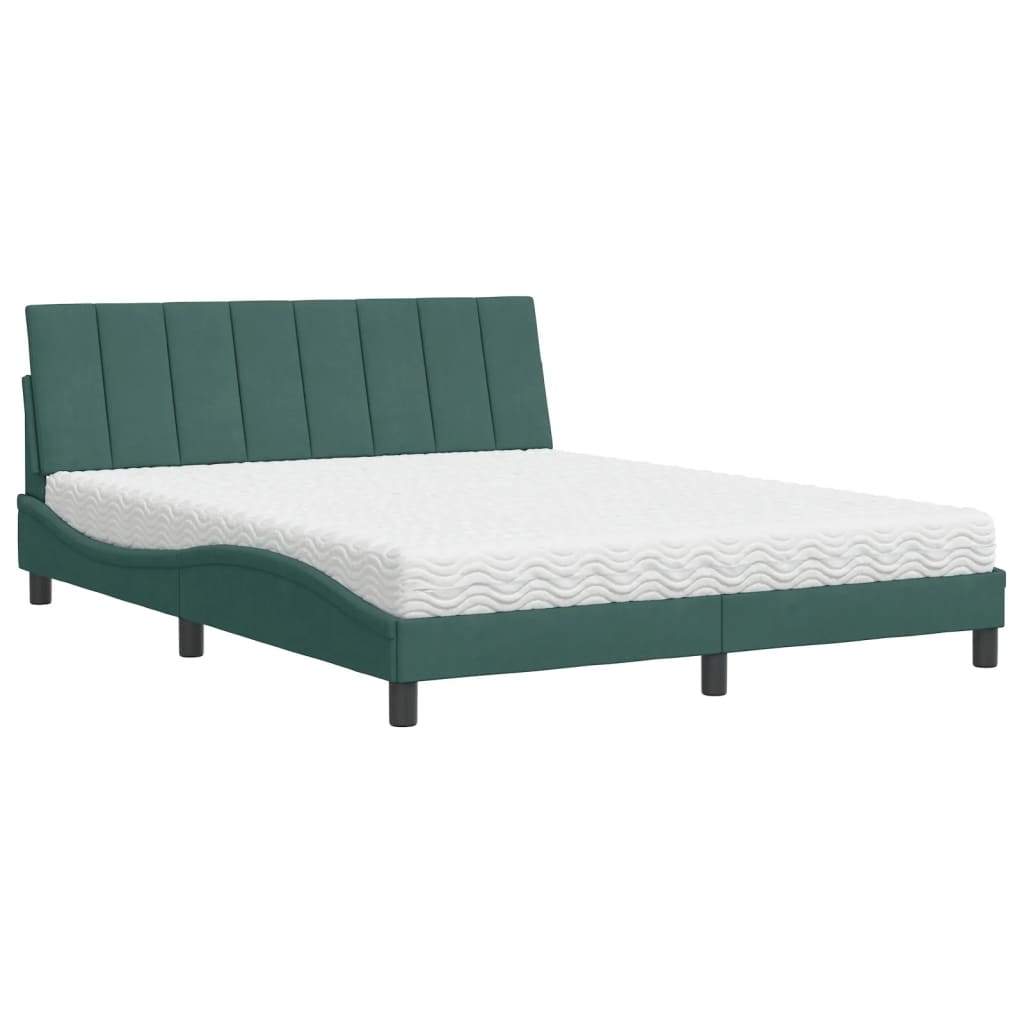Lit avec matelas Hanko vert foncé 160x200 cm velours