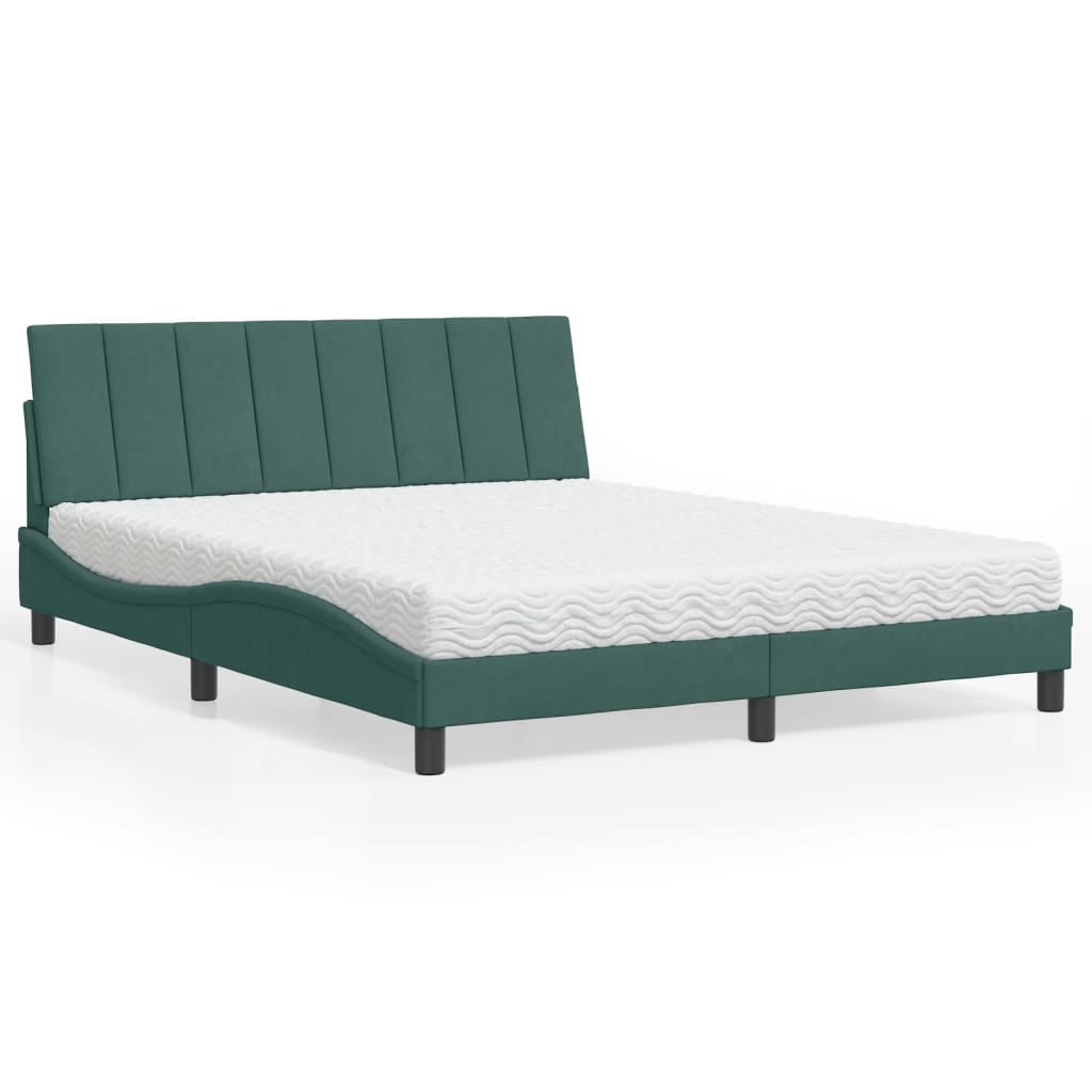 Lit avec matelas Hanko vert foncé 160x200 cm velours