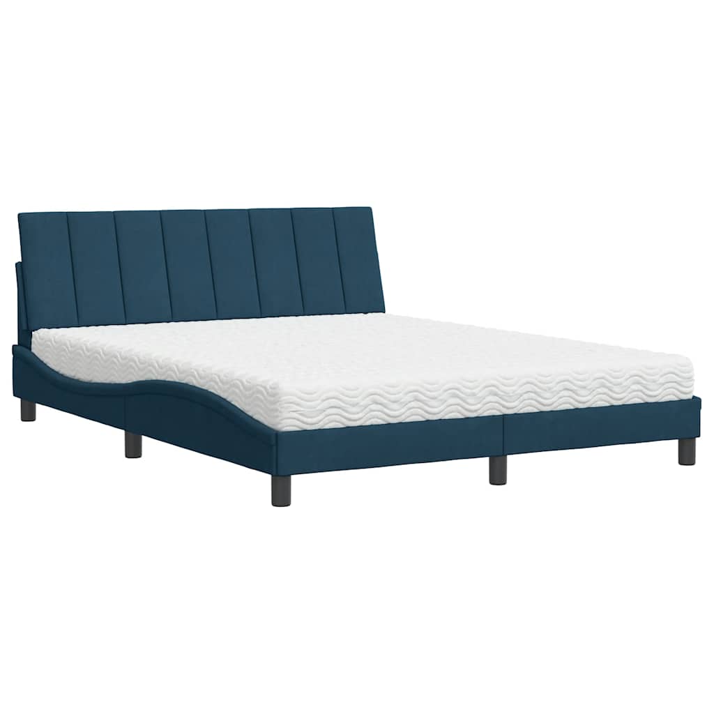 Lit avec matelas Hanko bleu 160x200 cm velours - XIOS