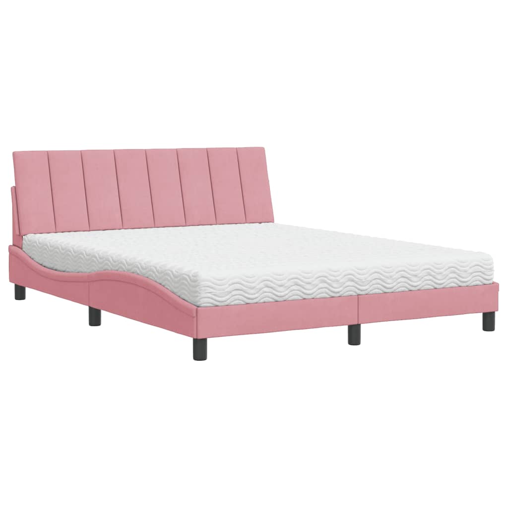 Lit avec matelas Hanko rose 160x200 cm velours - XIOS
