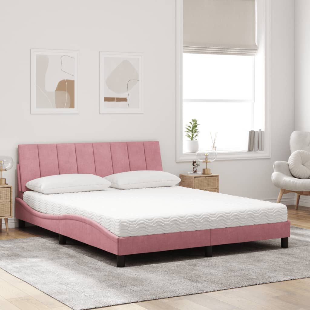 Lit avec matelas Hanko rose 160x200 cm velours - XIOS