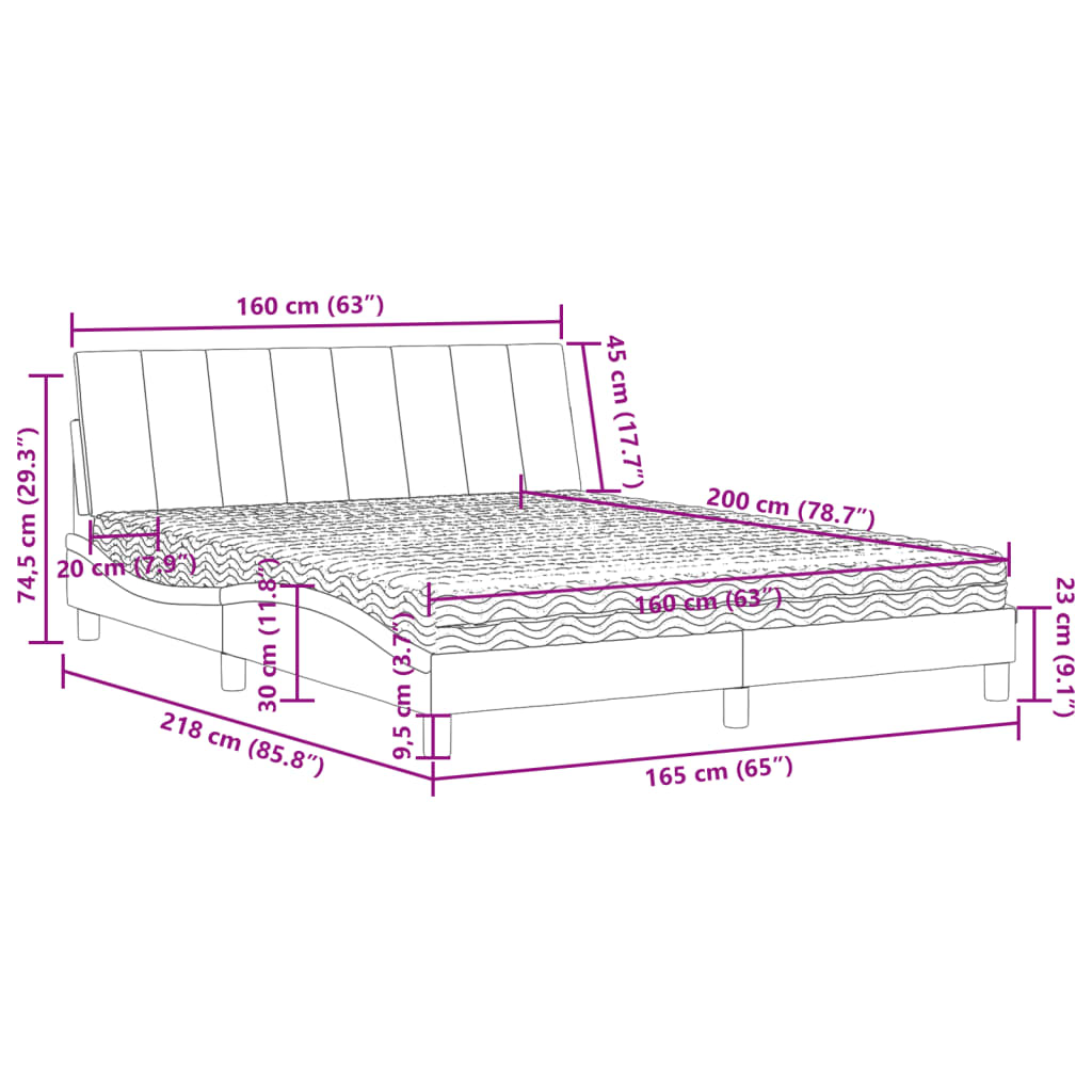Lit avec matelas Hanko rose 160x200 cm velours - XIOS