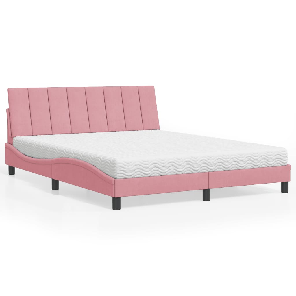 Lit avec matelas Hanko rose 160x200 cm velours - XIOS