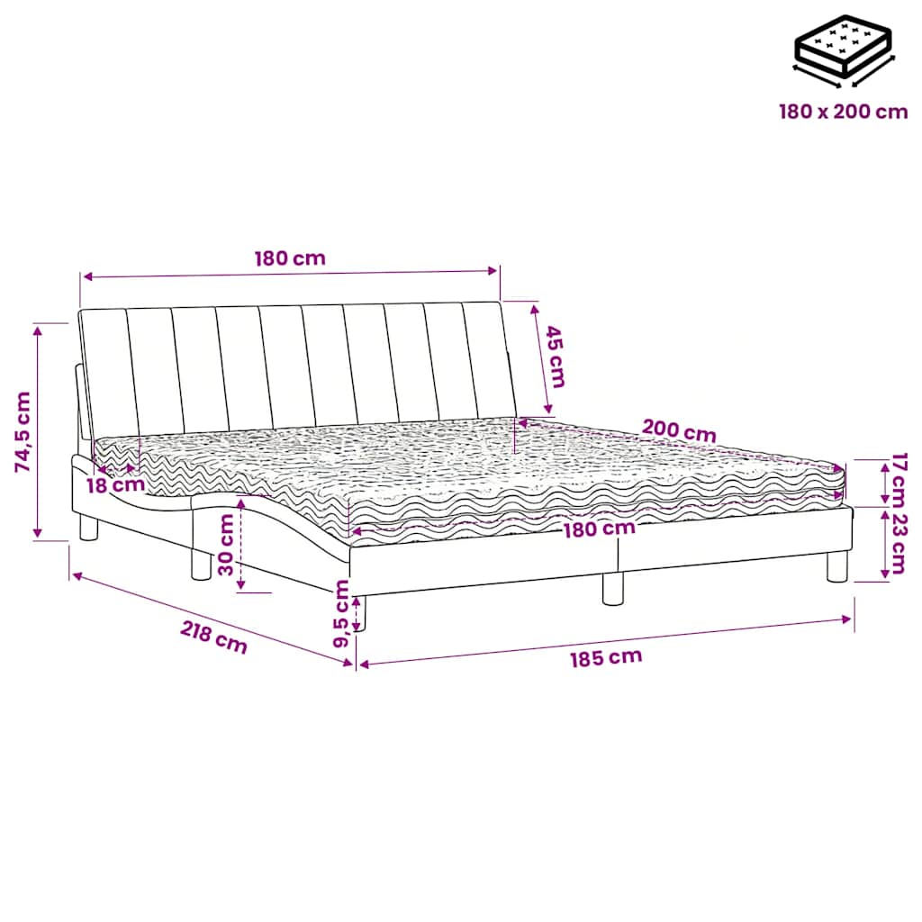 Lit avec matelas Hanko gris clair 180x200 cm velours - XIOS