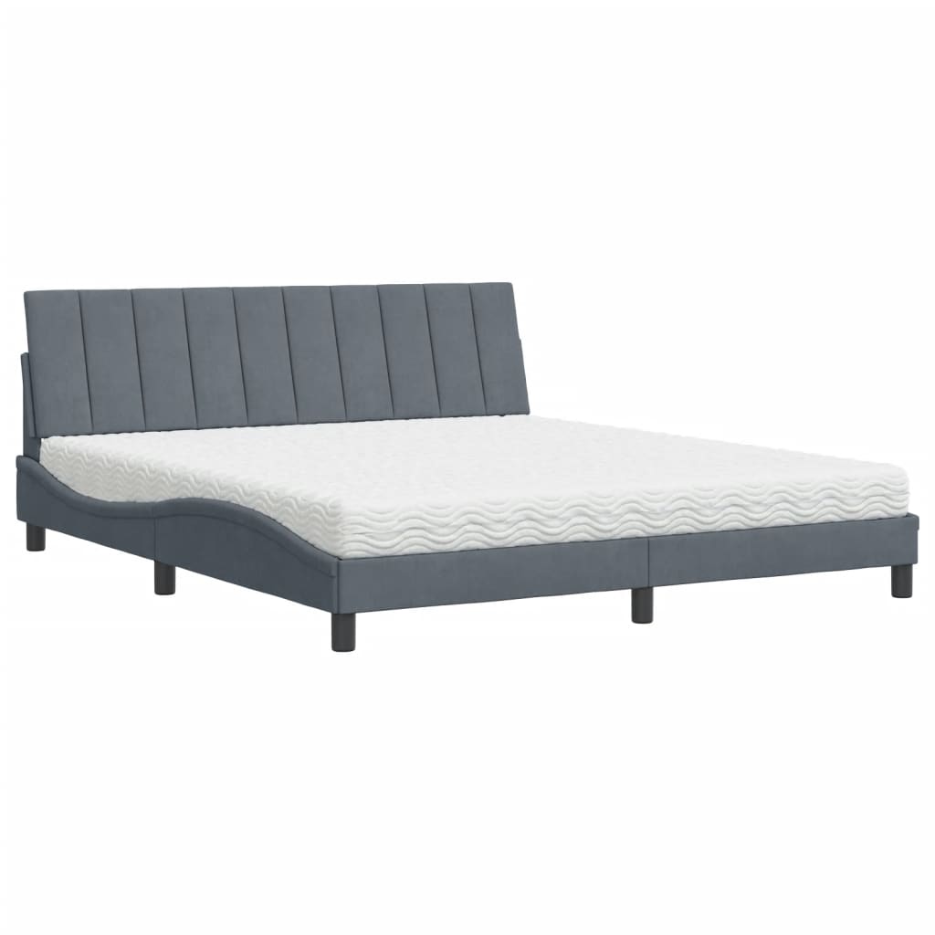 Lit avec matelas Hanko gris foncé 180x200 cm velours - XIOS