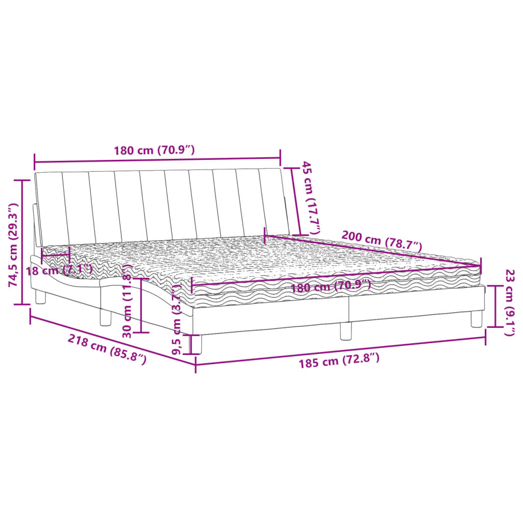 Lit avec matelas Hanko gris foncé 180x200 cm velours - XIOS