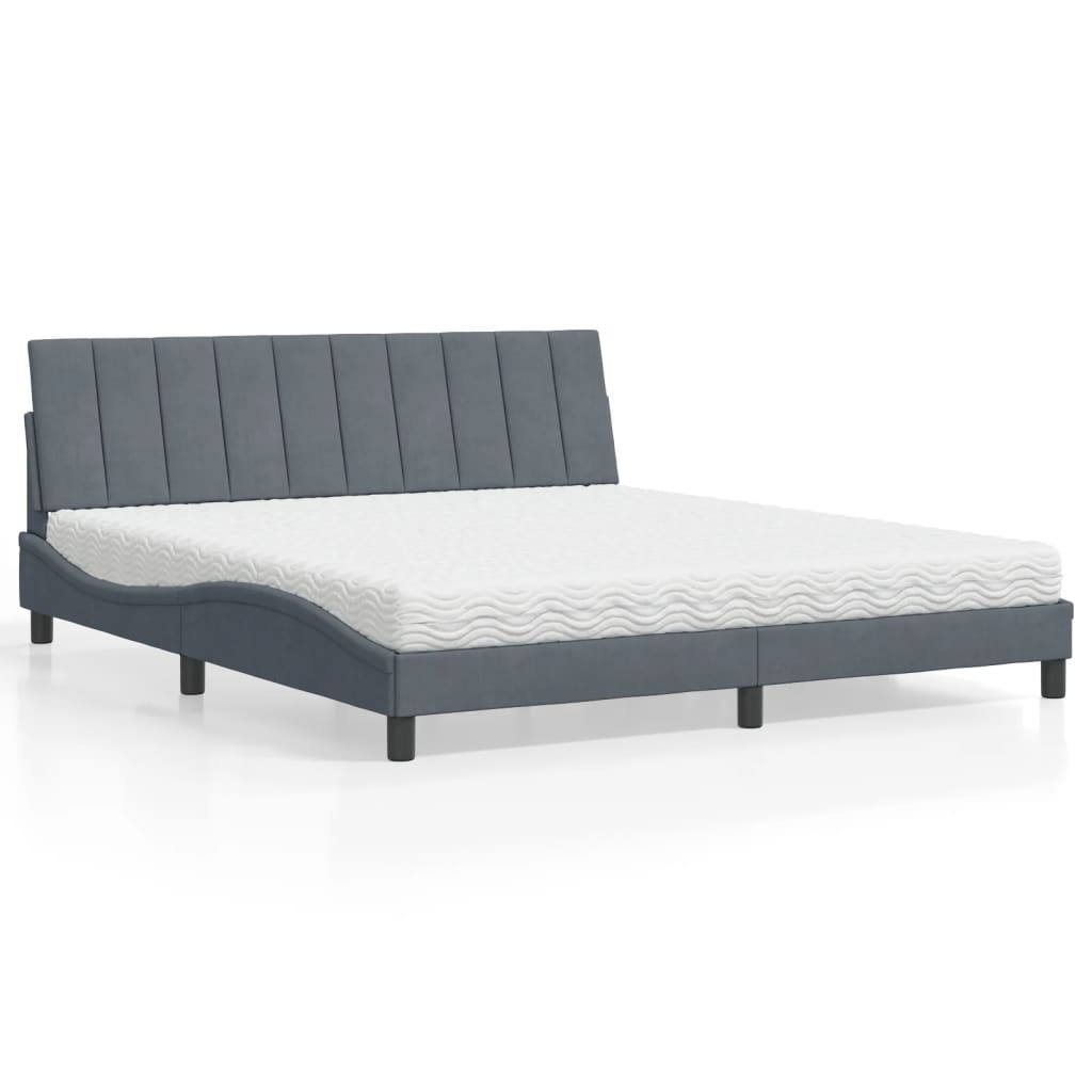 Lit avec matelas Hanko gris foncé 180x200 cm velours - XIOS