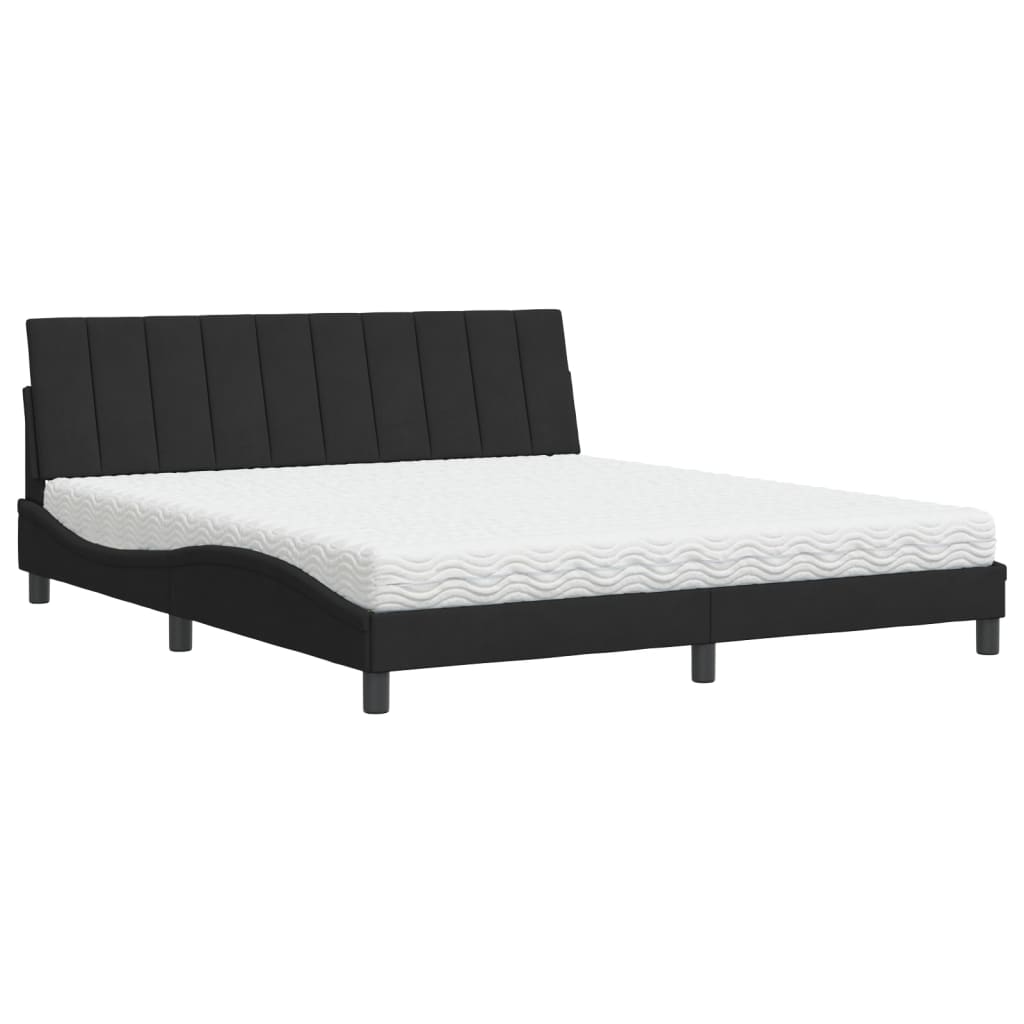 Lit avec matelas Hanko noir 180x200 cm velours - XIOS