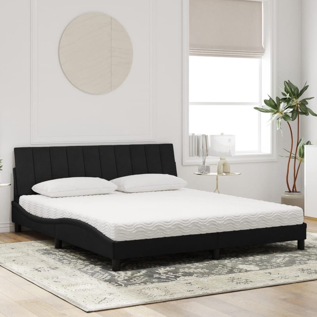 Lit avec matelas Hanko noir 180x200 cm velours - XIOS