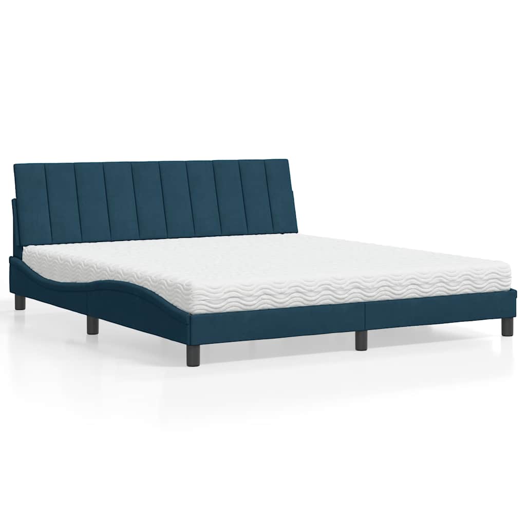Lit avec matelas Hanko bleu 180x200 cm velours - XIOS