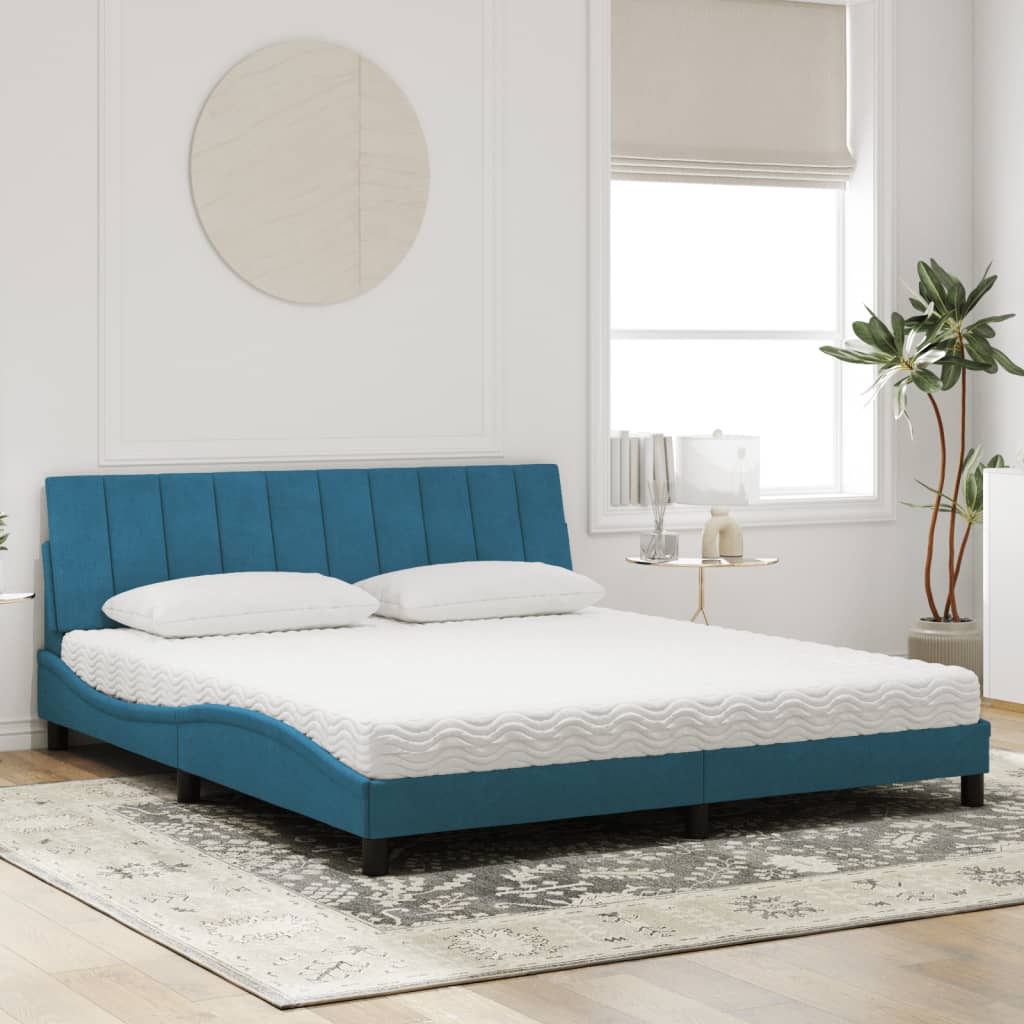 Lit avec matelas Hanko bleu 180x200 cm velours - XIOS