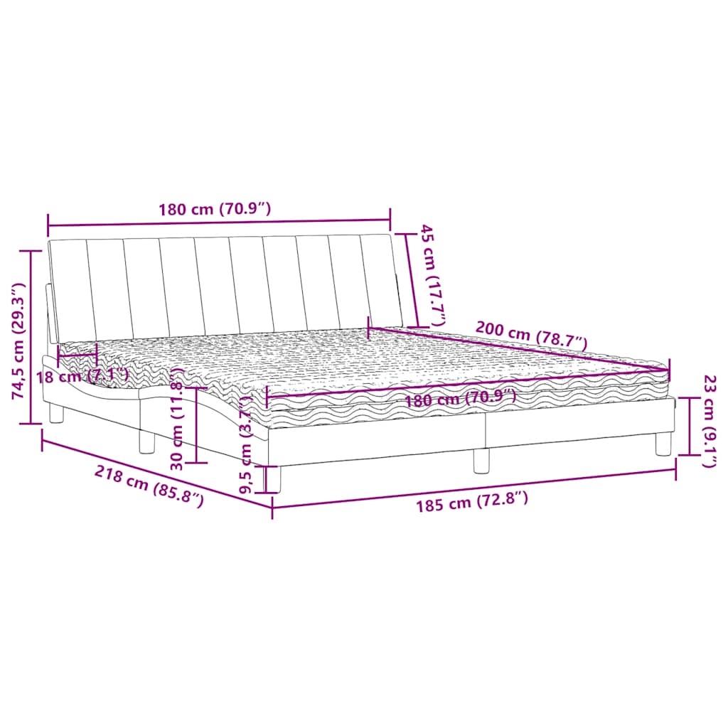 Lit avec matelas Hanko bleu 180x200 cm velours - XIOS