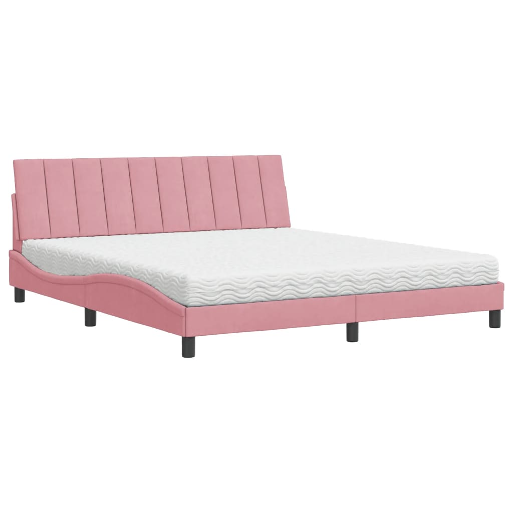 Lit avec matelas Hanko rose 180x200 cm velours - XIOS