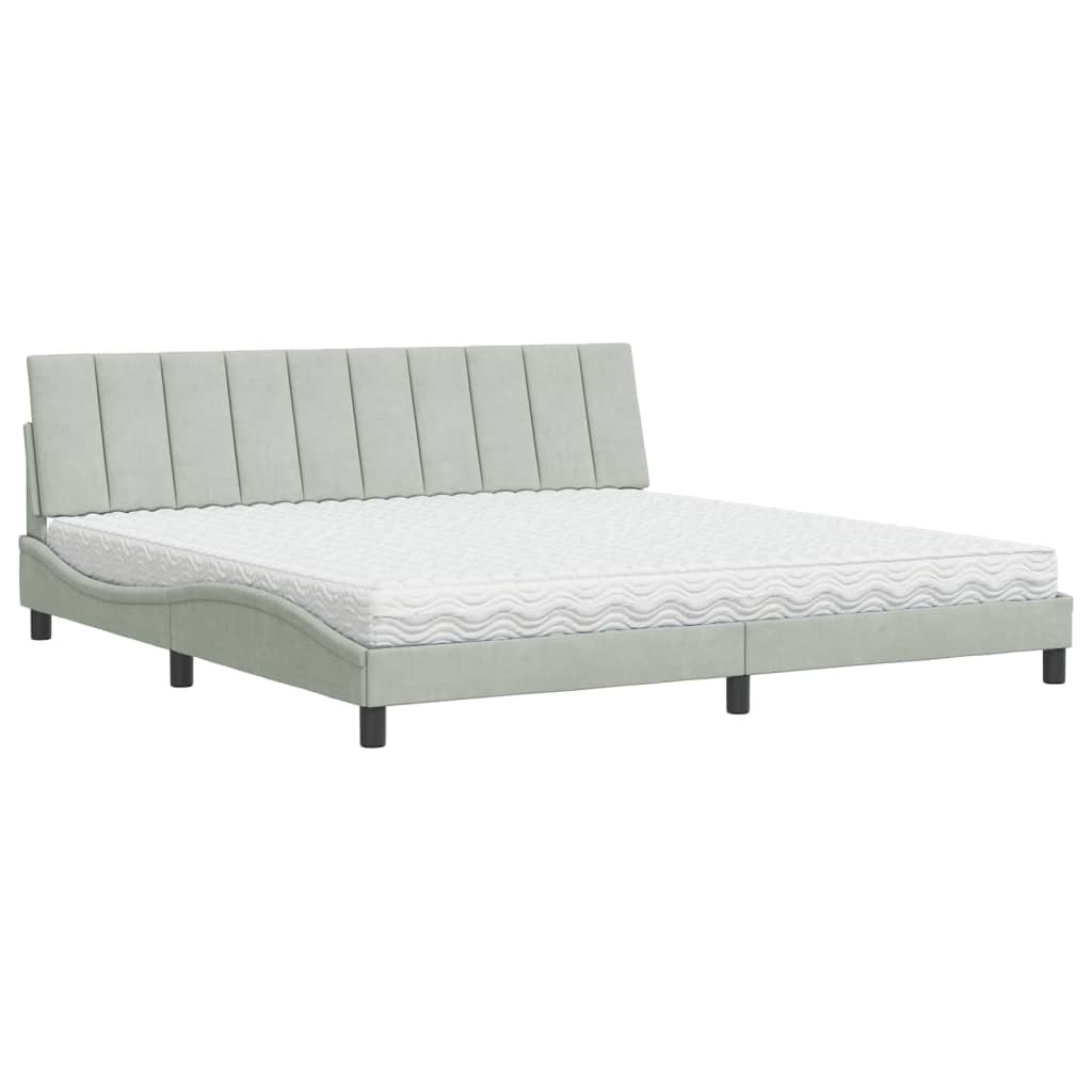 Lit avec matelas Hanko gris clair 200x200 cm velours - XIOS