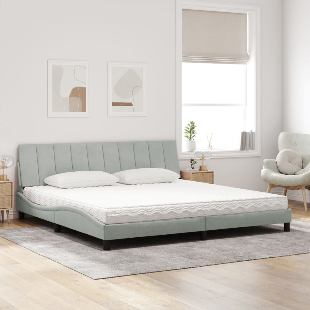 Lit avec matelas Hanko gris clair 200x200 cm velours - XIOS