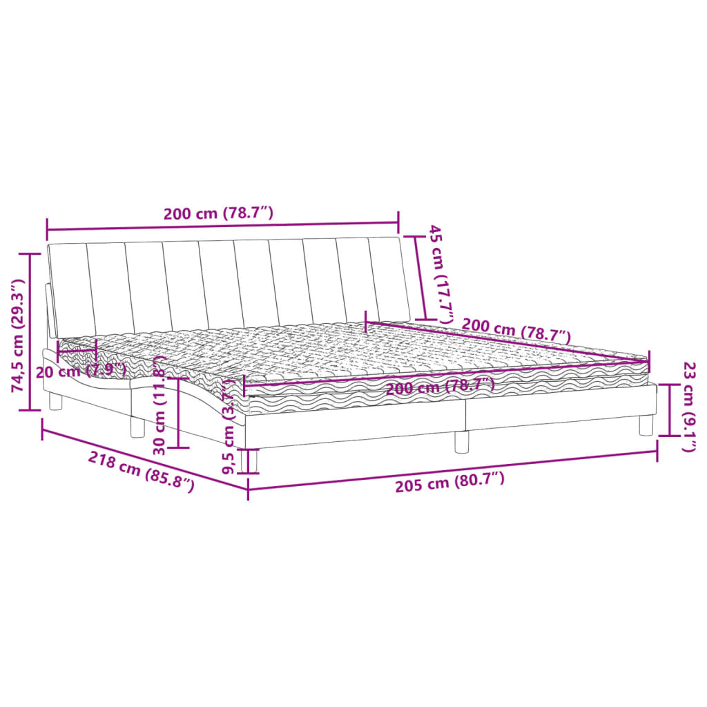 Lit avec matelas Hanko gris foncé 200x200 cm velours - XIOS