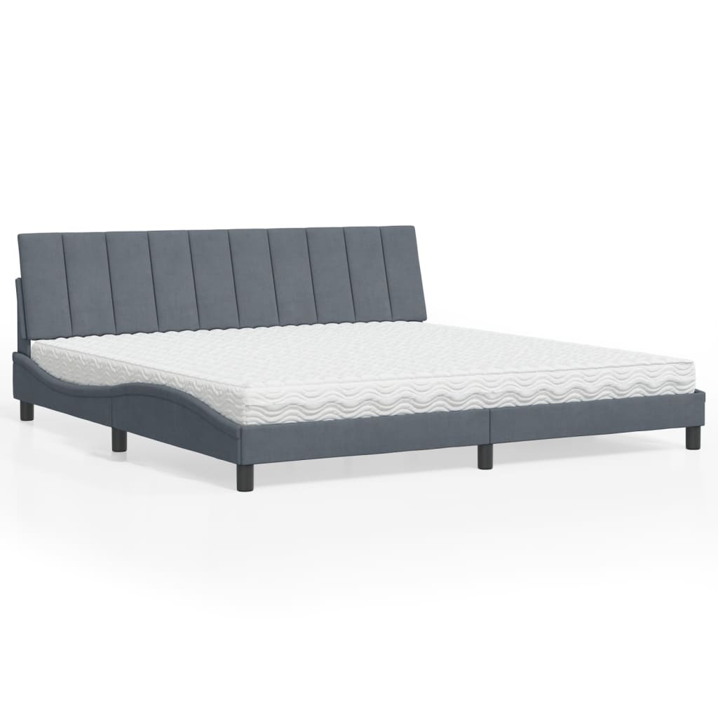Lit avec matelas Hanko gris foncé 200x200 cm velours - XIOS
