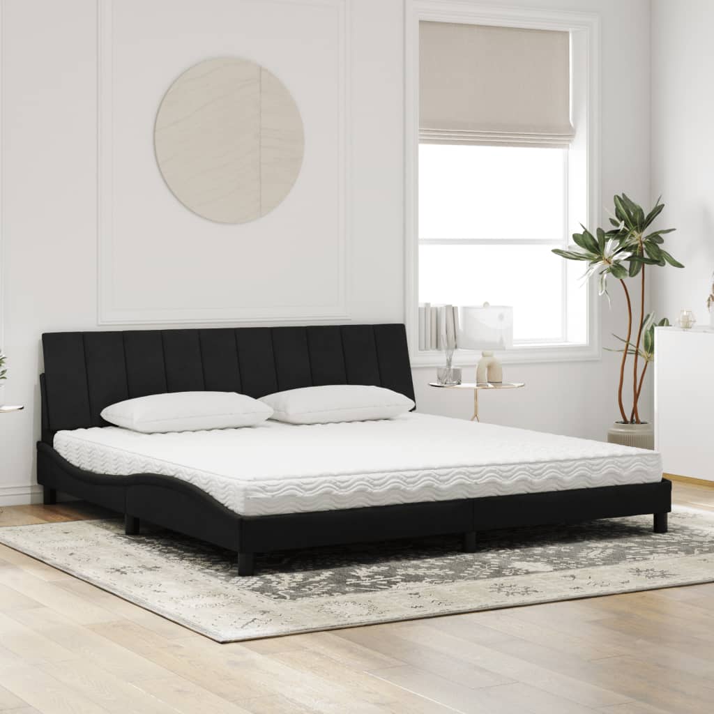 Lit avec matelas Hanko noir 200x200 cm velours - XIOS