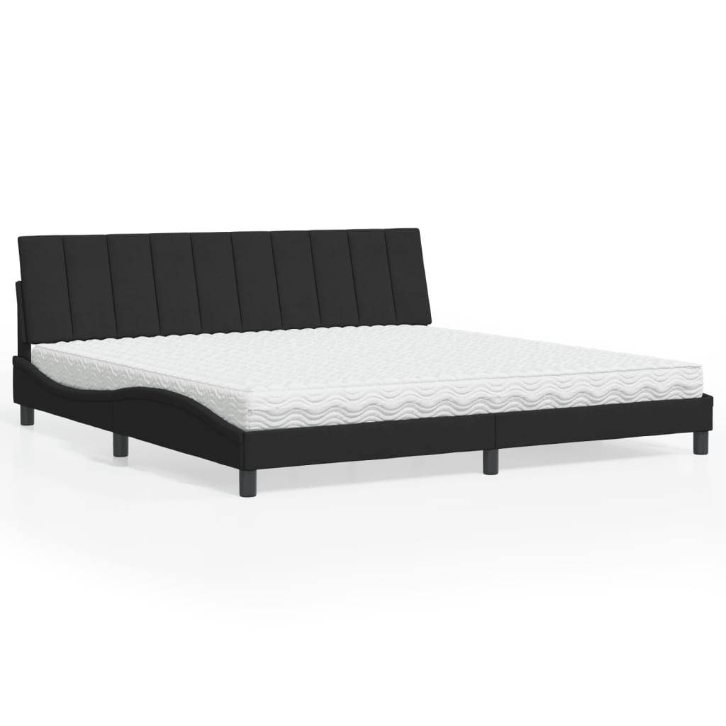 Lit avec matelas Hanko noir 200x200 cm velours - XIOS