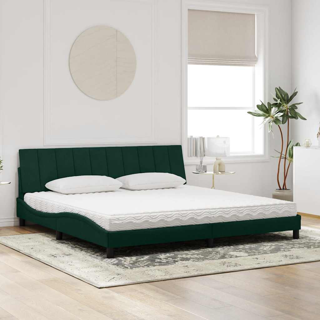Lit avec matelas Hanko vert foncé 200x200 cm velours - XIOS