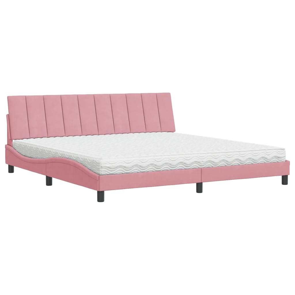 Lit avec matelas Hanko rose 200x200 cm velours - XIOS