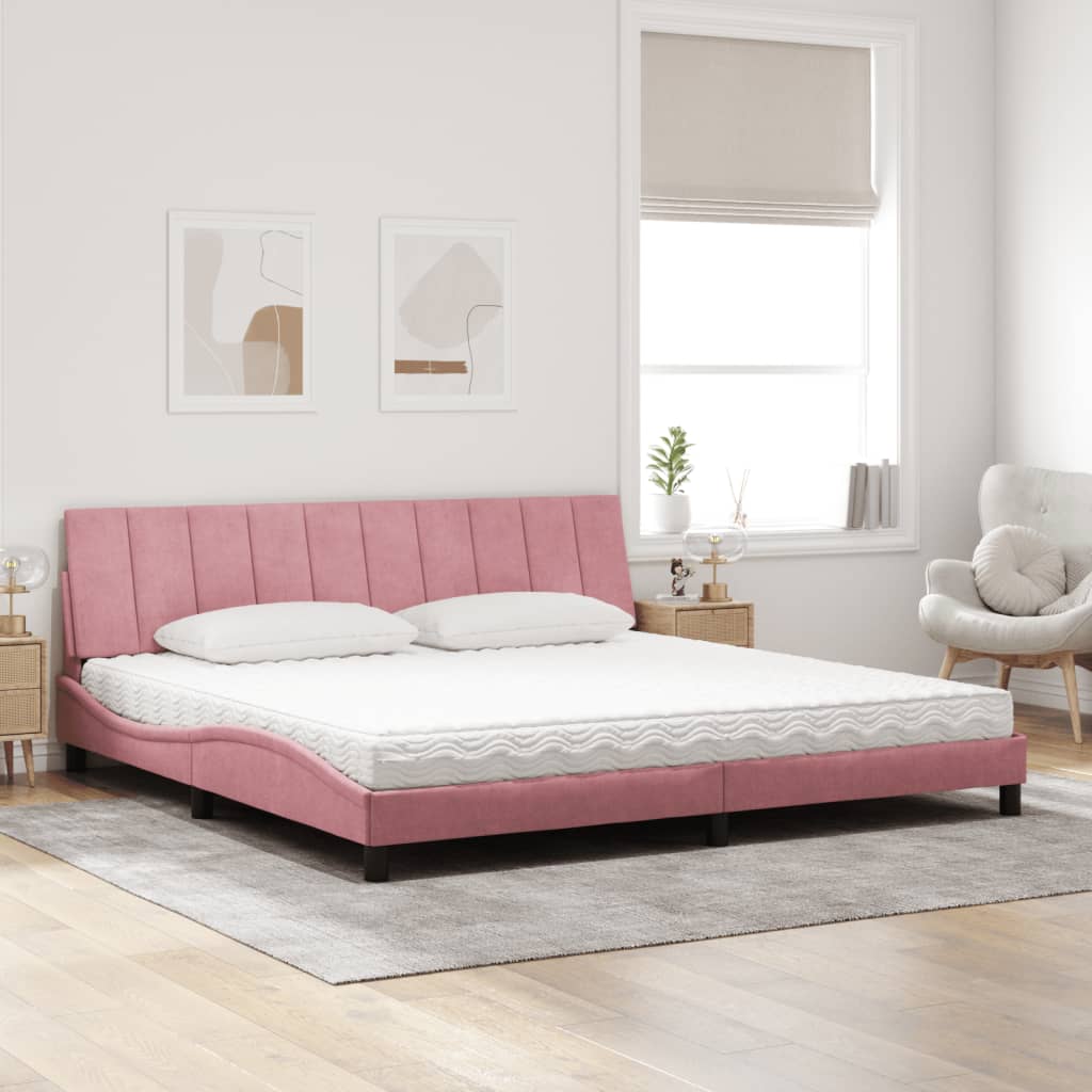 Lit avec matelas Hanko rose 200x200 cm velours - XIOS