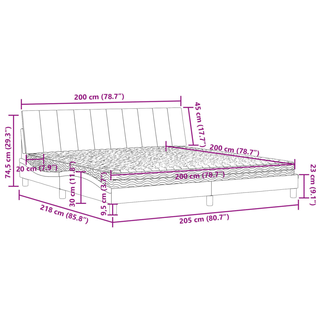 Lit avec matelas Hanko rose 200x200 cm velours - XIOS