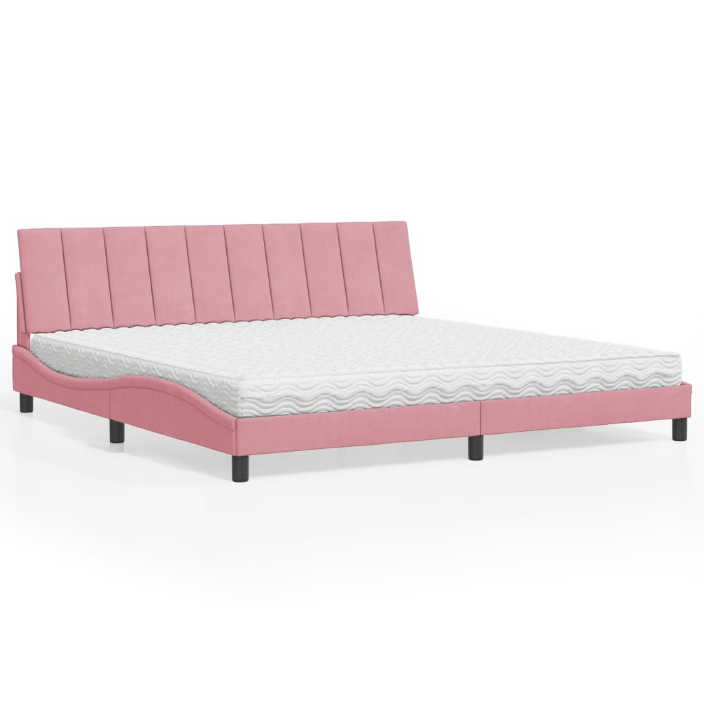 Lit avec matelas Hanko rose 200x200 cm velours - XIOS