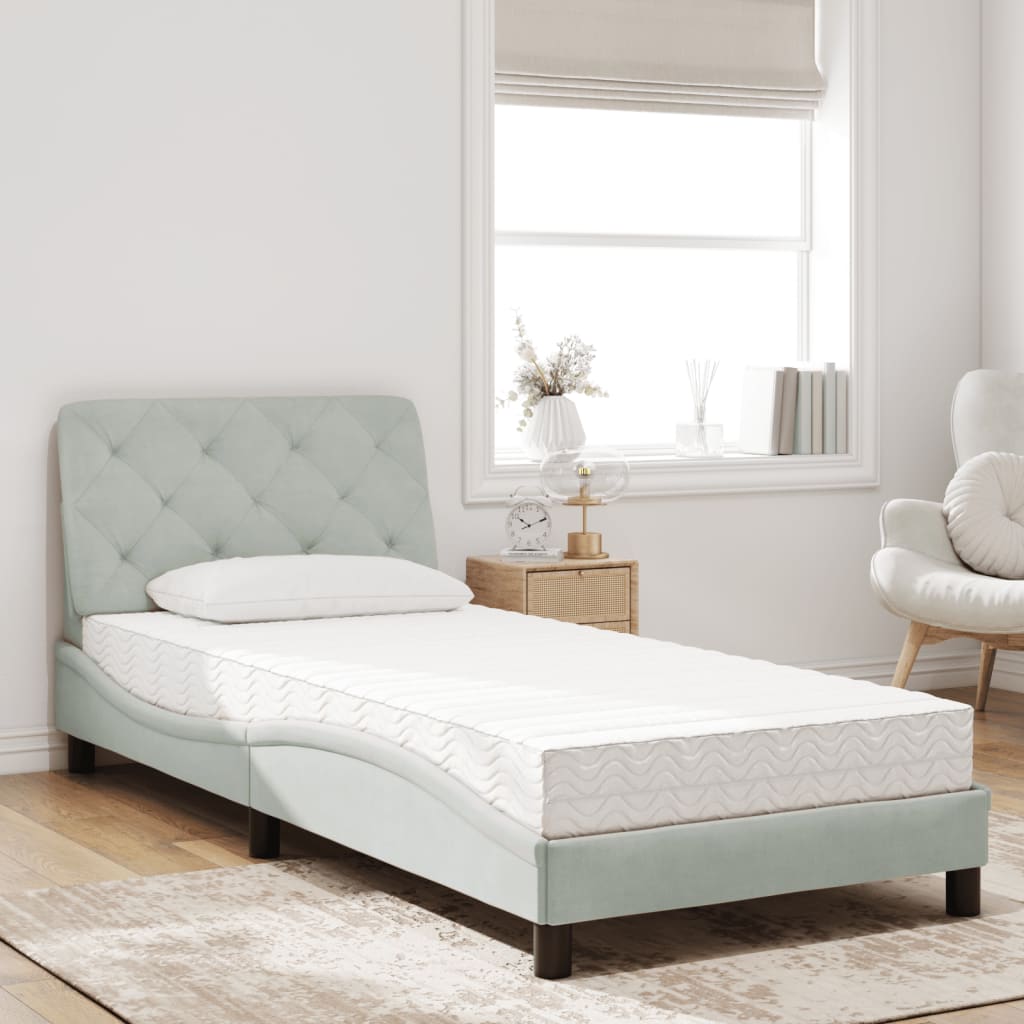 Lit avec matelas gris clair 80x200 cm velours - XIOS