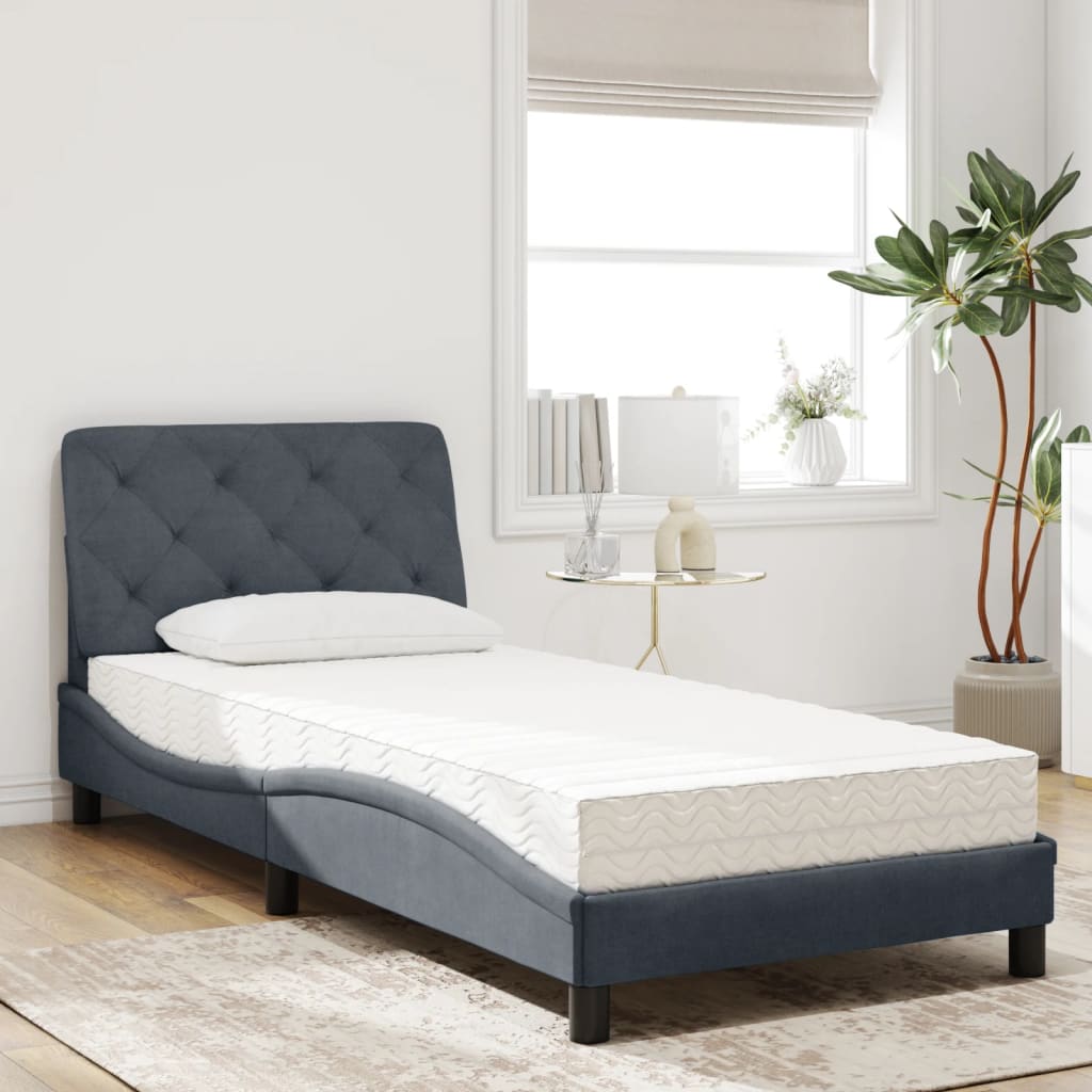 Lit avec matelas gris foncé 80x200 cm velours - XIOS